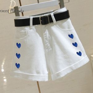 Shorts pour femmes Love Prined Summer Women Button Wigh Leg Jeans Casual Femme Loose Fit Bleu clair Taille haute Short Denim 230619