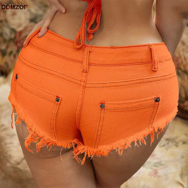 Pantalones cortos de mujer Cintura baja Mujeres Pole Dance Shorts Denim Sexy Night Club Hole Summer Hot Jeans Color caramelo Ropa corta Conjuntos Tribunales YQ240108