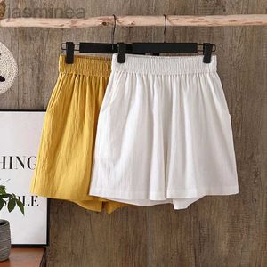 Damesshorts Lucyever zomer katoenen shorts effen kleur elastische taille casual strandshorts literaire korte broek met wijde pijpen ldd240312