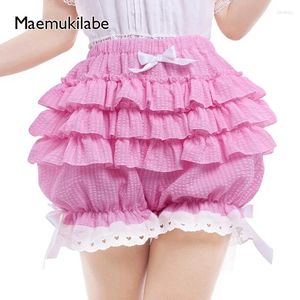 Shorts pour femmes Maemukilabe Sweet Bow Ruffles Multi-Couches Citrouille Femmes Kawaii Lolita JK Bloomer Pantalon 90s Vintage Y2K Frilly Pettipants