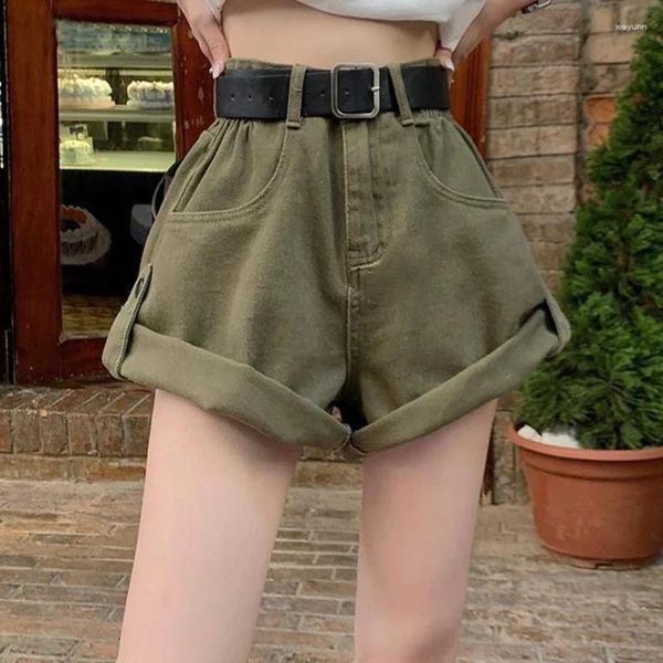 Pantalones cortos para mujer Mexzt Cargo Denim Mujeres Streetwear Cintura alta Pierna ancha Jean Verano Vintage Coreano suelto Casual Una línea Pantalones cortos