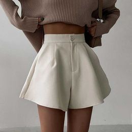 Dames shorts mexzt dames hoge taille shorts mode casual los een lijn wide been shorts kantoor dame solide vintage elegante pocket short broek y240420