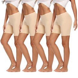 Molasus 4 pièces femmes coton culottes Biker Shorts Boxer slips dames Anti frottement taille haute sous-vêtements pour le travail Sport enceinteC243128
