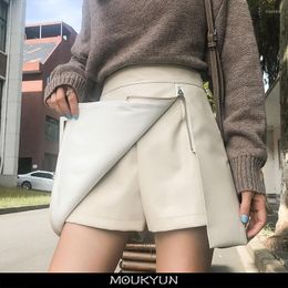 Dames shorts moukyun beige zipper lederen rok vrouwen mini rokken voor vrouw sexy hoge taille winter pu potlood femme saias faldas