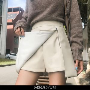 Shorts Femmes Moukyun Beige Zipper Jupe en cuir Femmes Mini Jupes pour Femme Sexy Taille Haute Hiver PU Crayon Femme Saias Faldas