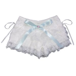 Dames shorts Multilayer kanten shorts dames linten linten bloem ruches elastische taille schattige cake shorts lolita shorts voor zoete meiden kawaii kleren 230425