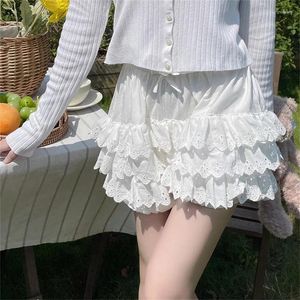 Pantalones cortos para mujer Musuos Lace Floral Mujeres Bloomers Verano Cintura elástica Capas en capas Sweet Fairy Streetwear Bottoms Blanco Rosa