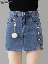Damesshorts Nieuwe zomer Slim Design Denim Shorts Rokken Dames Hoge taille Faux Culotte Koreaanse mode gevoerde korte jeans Skinny broekrokL240119