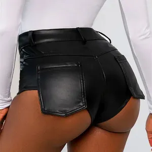 Dames shorts nachtclubs leer vrouwelijk hoge taille tas heup pu bodem stretch strakke sexy broek ultra kort