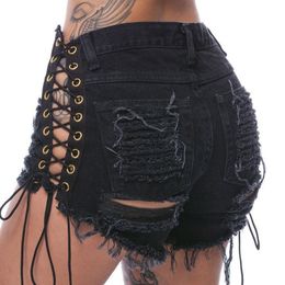 Dames shorts Normov denim jeans vrouwen sexy gescheurde gat massief zwart vat casual pocket zomer 230222
