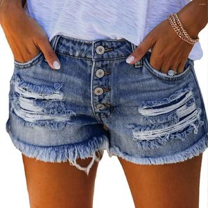 Shorts pour femme pantalons pour femmes Denim Sexy déchiré trou creux boutonné jean court bord frangé glands en détresse