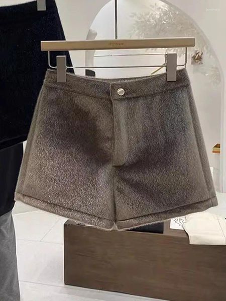 Pantalones cortos para mujer Fiesta para mujeres Streetwear Vintage Moda coreana Sólido Botón delgado 2023 Otoño Invierno Pierna ancha