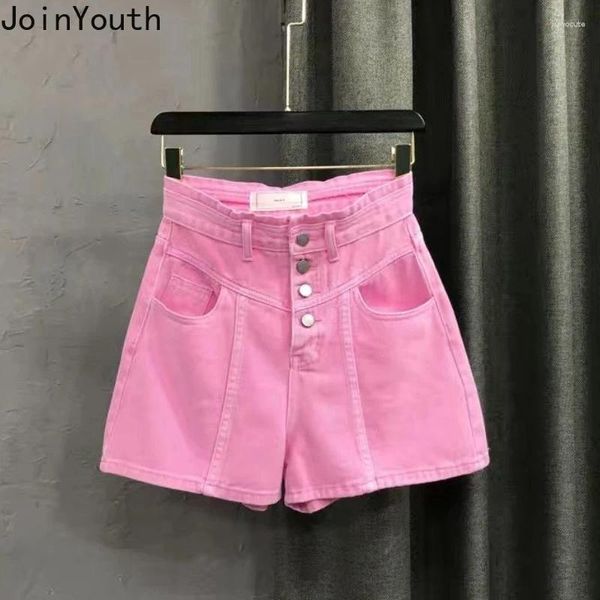 Pantalones cortos de mujer rosa rosa jean mujeres streetwear de cintura alta y2k pantalones de piernas anchas 2024 fondos de moda