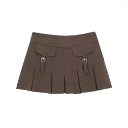 Shorts voor dames geplooide korte rok dame lente zomer met solide slanke casual sexy dubbele riem zakdecoratie gemengde broek