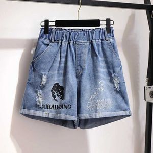 Shorts Shorts Plus Size 6xl 150kg hoge taille denim shorts broek vrouwelijke korte jeans voor dames zomerse dames hete shorts y240420