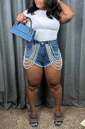 Shorts Women's Plus Size Club Blue Pearls Mini Hihg Winist Skinny Summer 2024 Fiesta Vintage Jeans sexys