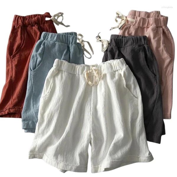 Pantalones cortos para mujer Tallas grandes Algodón Lino Slim Mujeres Verano Suelto Sólido Elástico Cintura de gran tamaño Corto Blanco Negro Feminino