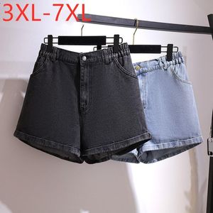 Dames shorts plus size denim voor vrouwen 2021 dames zomer grote los katoen breedbeen pocket pocket bule zwart 3xl 4xl 5xl 6xl 7xl