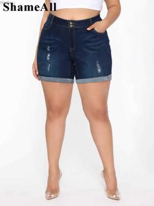 Shorts pour femmes grande taille ourlet retroussé en détresse déchiré extensible maigre Jean court 4XL femmes à revers taille haute Denims pantalons chauds Jean ShortsL240119