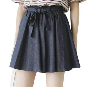 Dames shorts preppy stijl massieve brede riem boog denim rok elastische taille koel en comfortabel all-match y2k kleding