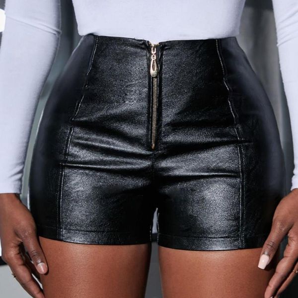 Pantalones cortos de mujer Pu Faux Leather Cintura media para chicas adolescentes Casual Weekend Micro Elástico Short Plus Size