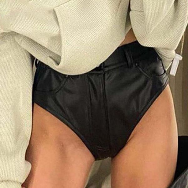 Shorts pour femmes Pu Faux Cuir Pyjama pour femmes Taille moyenne Casual Week-end Micro Élastique Court Plus Taille Filles