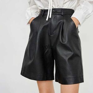 Shorts pour femmes Pu Leaer Femmes Bouton Qualité Large Jambe Faux Angleterre Style Taille Haute Lâche Femme Femme Cloingyolq