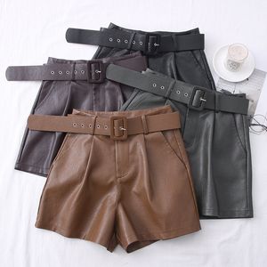 Dames shorts PU Leather Allmatch Sashes Wide Leg Ladies Sexy Autumn Winter 230510