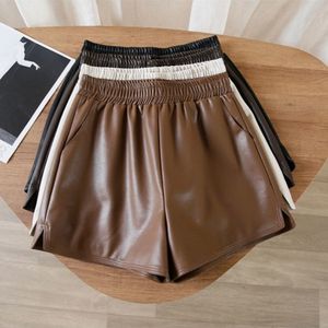 Damesshorts PU Lederen Shorts Damesveer en herfstmodellen Elastische hoge taille losse breedbeenbroek Zwart All-match P6 1246 230420