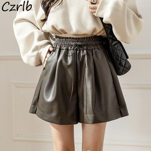 Dames shorts Pu Leather Women Wide Been High Tailed Cool Streetwear Elegant All-match Basic Vrouwelijke kleding Chic Ulzzang Stijlvolle retro