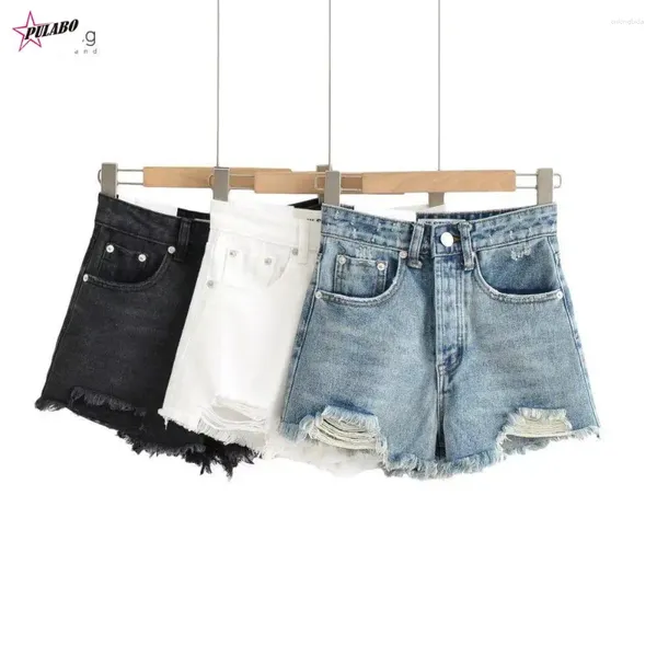 Pantalones cortos de mujer Pulabo Peritang Denim de verano para mujeres Jeans negros Anencionado Short Short White Jean Risped Y2K Ins