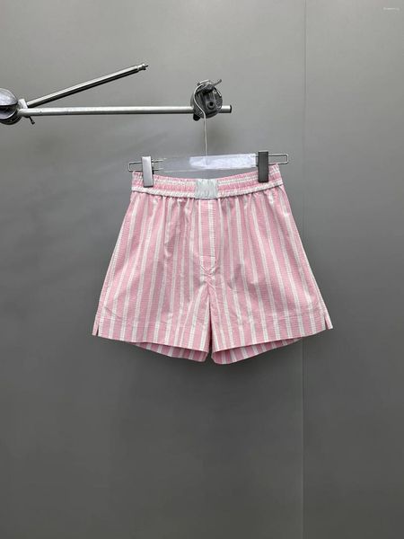 Pantalones cortos para mujer Camisa de algodón puro Tela Color fijo y raya teñida a juego Grado ultra alto de restauración