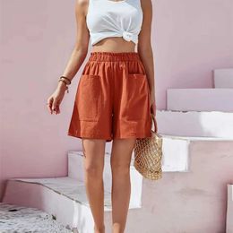 Dames shorts pure katoenen shorts dames modieuze zomer strt casual basisshortshorts kantoor dames vaste losse zakken elastische taille shorts y240420