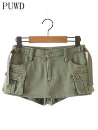Dames Shorts PUWD Cool Meisjes Hoge Taille Zacht Katoen Zomer Mode Dames Casual Pocket Straight Vrouwen Chic Bodems 230505