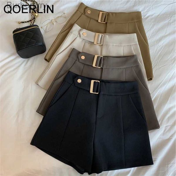 Shorts féminins Qoerlin printemps Nouveau pantalon de costume en liberté pour femmes Pantalons de jambe large short fille haute taille féminine short de butin noir