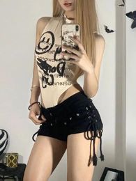 Shorts pour femmes Qweek Y2K Punk Harajuku Gothique Denim Sexy Bandage Femmes Américain Rétro Étudiant SS 2024 Printemps Été Mode