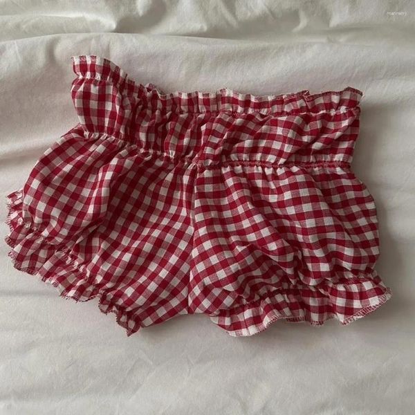 Short féminin à plaid rouge et blanc