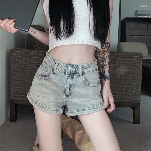 Short féminin rétro bleu denim vintage style American Spicy Girl Slim Sexy Mini-Short Femme Wide Jam Wrap Wrap A-Line Pantal