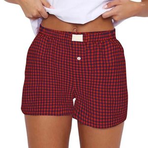 Dames shorts retro -stijl zomer plaid print hoge taille met zijkantvakken voor dagelijkse casual slijtage vakantie
