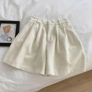 Shorts Pour Femmes Style Rétro Jambe Large Vintage Velours Côtelé Taille Haute Pantalon Avec Poches Élastique Décontracté Pour L'été