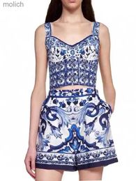 Short féminin rétro d'été Nouveau robe pendentielle bleu et blanc +