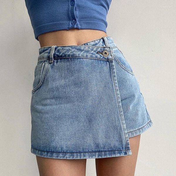 Short féminin rimocy 2024 mode irrégulier haut taim denim femme été un pantalon de jupe de ligne femme streetwear bleu jeans femelle