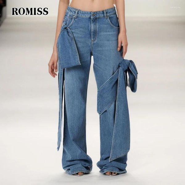 Shorts pour femmes Romiss Streetwear Patchwork Lace Up Up Denim Pant pour les femmes High Waided Button Designer Pantalon Ligne large Style féminin