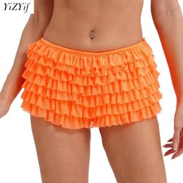 Short féminin Ruffle Lace Safety Short Pant Femme Girl Lolita Casual Tiered Bot Botting Culottes Anti-Walking Clubwear