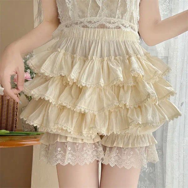 Short Femme Volants Dentelle Bloomer Lolita Kawaii Multi-couches Taille Haute Citrouille Culotte Douce Y2K Fée Vintage Victorien Knickers