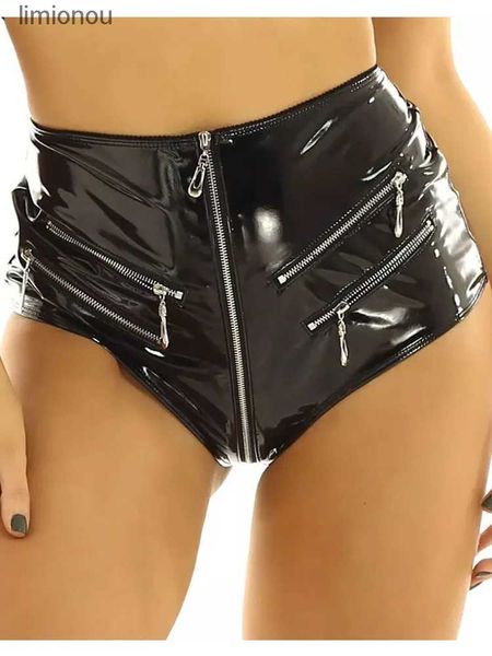 Shorts pour femmes S-4XL taille haute PVC Shorts chauds femmes brillant en cuir PU fermeture éclair ouvert entrejambe court jean collants coupe haute troncs Micro Mini BermudasC243128