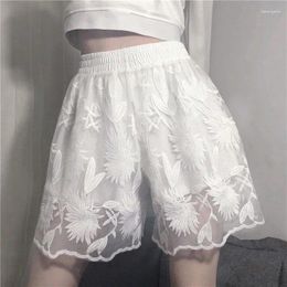 Shorts pour femmes Pantalons de sécurité Blanc Floral Crochet Été Vintage Lâche Large Jambe Femelle Dames Lolita Broderie Douce Jupon