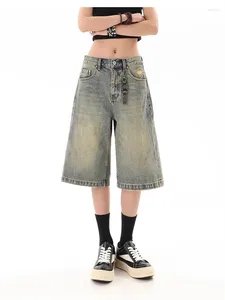Dames shorts krasontwerp retro denim unisex stijl wide been capris straat zomer vrouwelijke hoge taille losse korte jeans