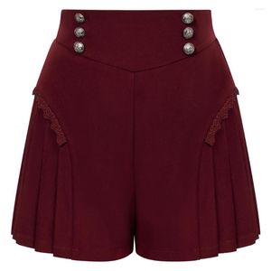 Damesshorts SD-vrouwen Vintage Renaissance Geplooide brede poten Hoge taille Elastische Mid-Digh Street Wear Short Pants