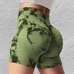 Pantalones cortos para mujer Sin costuras Tie Dye Sport para mujeres Verano Elástico Scrunch Cintura alta Push Up Control de barriga Gimnasio Fitness Entrenamiento Yoga